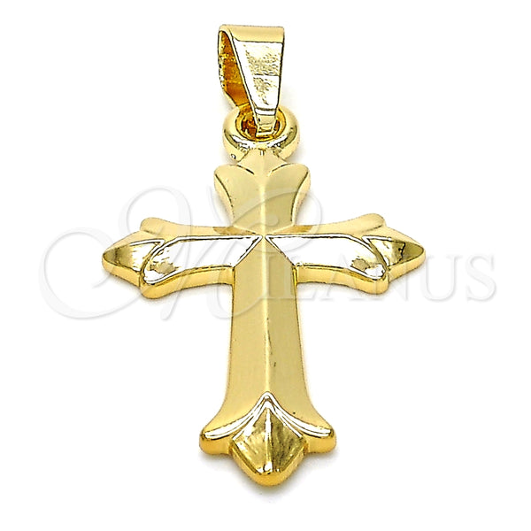 Dije Religioso 05.163.0090 Oro Laminado, Diseño de Cruz, Pulido, Tono Dorado