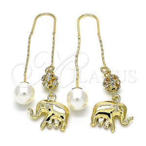 Arete Violador 02.63.2689 Oro Laminado, Diseño de Elefante, con Blanca Zirconia Cubica and Marfil Perla, Pulido, Tono Dorado