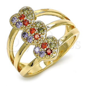 Anillo Multi Piedra 01.210.0079.1.08 Oro Laminado, Diseño de Corazón, con Multicolor Zirconia Cubica, Pulido, Tono Dorado (Size 8)