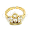Anillo Multi Piedra 01.210.0080 Oro Laminado, Diseño de Corona y Gota, con Blanca Zirconia Cubica, Pulido, Tono Dorado (One size fits all)