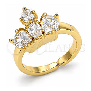 Anillo Multi Piedra 01.210.0080 Oro Laminado, Diseño de Corona y Gota, con Blanca Zirconia Cubica, Pulido, Tono Dorado (One size fits all)