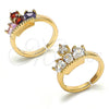Anillo Multi Piedra 01.210.0080 Oro Laminado, Diseño de Corona y Gota, con Blanca Zirconia Cubica, Pulido, Tono Dorado (One size fits all)