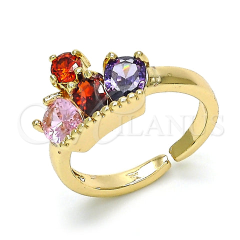 Anillo Multi Piedra 01.210.0080.1 Oro Laminado, Diseño de Corona y Gota, con Multicolor Zirconia Cubica, Pulido, Tono Dorado (One size fits all)
