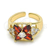 Anillo Multi Piedra 01.210.0081 Oro Laminado, Diseño de Flor, con Granate and Blanca Zirconia Cubica, Pulido, Tono Dorado (One size fits all)