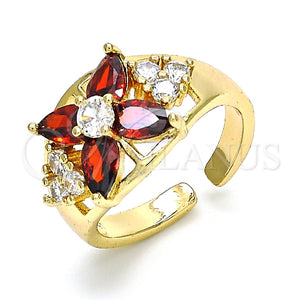Anillo Multi Piedra 01.210.0081 Oro Laminado, Diseño de Flor, con Granate and Blanca Zirconia Cubica, Pulido, Tono Dorado (One size fits all)