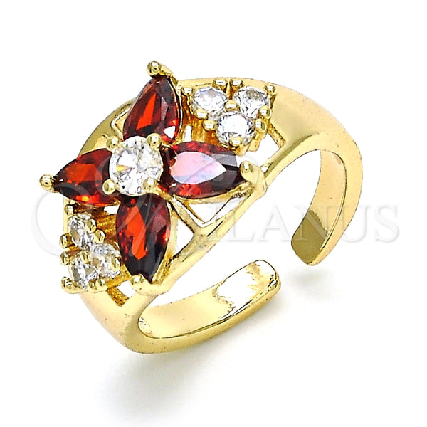 Anillo Multi Piedra 01.210.0081 Oro Laminado, Diseño de Flor, con Granate and Blanca Zirconia Cubica, Pulido, Tono Dorado (One size fits all)