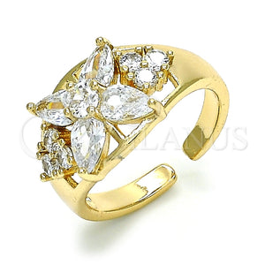 Anillo Multi Piedra 01.210.0081.1 Oro Laminado, Diseño de Flor, con Blanca Zirconia Cubica, Pulido, Tono Dorado (One size fits all)