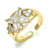 Anillo Multi Piedra 01.210.0081.1 Oro Laminado, Diseño de Flor, con Blanca Zirconia Cubica, Pulido, Tono Dorado (One size fits all)