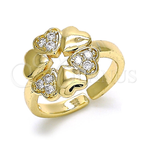 Anillo Multi Piedra 01.210.0082 Oro Laminado, Diseño de Corazón, con Blanca Zirconia Cubica, Pulido, Tono Dorado (One size fits all)