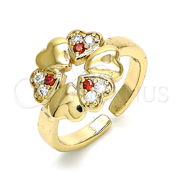 Anillo Multi Piedra 01.210.0082.1 Oro Laminado, Diseño de Corazón, con Granate and Blanca Zirconia Cubica, Pulido, Tono Dorado (One size fits all)