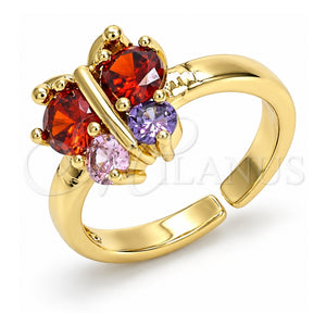 Anillo Multi Piedra 01.210.0083 Oro Laminado, Diseño de Mariposa, con Multicolor Zirconia Cubica, Pulido, Tono Dorado (One size fits all)