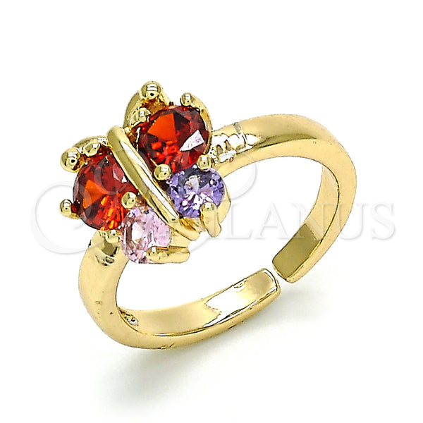 Anillo Multi Piedra 01.210.0083 Oro Laminado, Diseño de Mariposa, con Multicolor Zirconia Cubica, Pulido, Tono Dorado (One size fits all)
