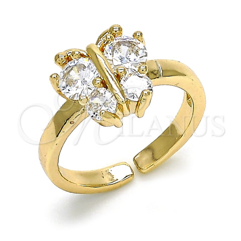 Anillo Multi Piedra 01.210.0083.1 Oro Laminado, Diseño de Mariposa, con Blanca Zirconia Cubica, Pulido, Tono Dorado (One size fits all)