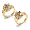Anillo Multi Piedra 01.210.0084 Oro Laminado, Diseño de Flor, con Multicolor Zirconia Cubica, Pulido, Tono Dorado (One size fits all)