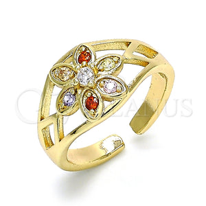 Anillo Multi Piedra 01.210.0085 Oro Laminado, Diseño de Flor, con Multicolor Zirconia Cubica, Pulido, Tono Dorado (One size fits all)
