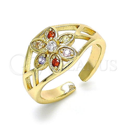 Anillo Multi Piedra 01.210.0085 Oro Laminado, Diseño de Flor, con Multicolor Zirconia Cubica, Pulido, Tono Dorado (One size fits all)
