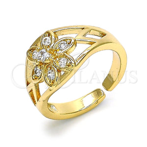 Anillo Multi Piedra 01.210.0085.1 Oro Laminado, Diseño de Flor, con Blanca Zirconia Cubica, Pulido, Tono Dorado (One size fits all)