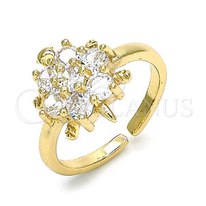 Anillo Multi Piedra 01.210.0087 Oro Laminado, Diseño de Flor y Tortuga, con Blanca Zirconia Cubica, Pulido, Tono Dorado (One size fits all)
