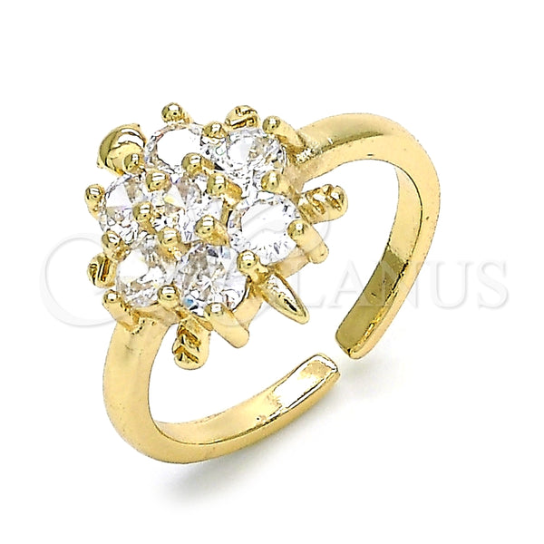 Anillo Multi Piedra 01.210.0087 Oro Laminado, Diseño de Flor y Tortuga, con Blanca Zirconia Cubica, Pulido, Tono Dorado (One size fits all)