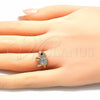Anillo Multi Piedra 01.210.0088 Oro Laminado, Diseño de Elefante, con Blanca and Negro Zirconia Cubica, Pulido, Tono Dorado (One size fits all)