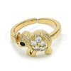 Anillo Multi Piedra 01.210.0088 Oro Laminado, Diseño de Elefante, con Blanca and Negro Zirconia Cubica, Pulido, Tono Dorado (One size fits all)