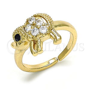 Anillo Multi Piedra 01.210.0088 Oro Laminado, Diseño de Elefante, con Blanca and Negro Zirconia Cubica, Pulido, Tono Dorado (One size fits all)