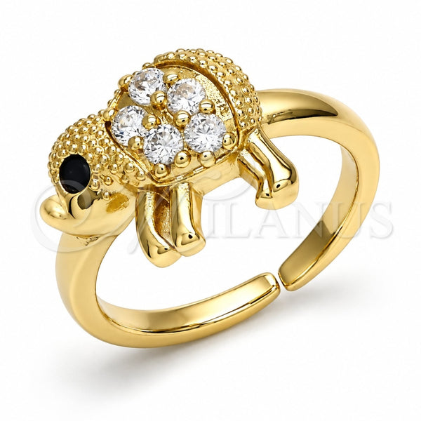 Anillo Multi Piedra 01.210.0088 Oro Laminado, Diseño de Elefante, con Blanca and Negro Zirconia Cubica, Pulido, Tono Dorado (One size fits all)