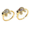 Anillo Multi Piedra 01.210.0088 Oro Laminado, Diseño de Elefante, con Blanca and Negro Zirconia Cubica, Pulido, Tono Dorado (One size fits all)