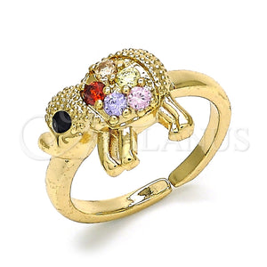 Anillo Multi Piedra 01.210.0088.1 Oro Laminado, Diseño de Elefante, con Multicolor and Negro Zirconia Cubica, Pulido, Tono Dorado (One size fits all)