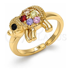 Anillo Multi Piedra 01.210.0088.1 Oro Laminado, Diseño de Elefante, con Multicolor and Negro Zirconia Cubica, Pulido, Tono Dorado (One size fits all)