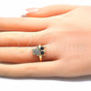 Anillo Multi Piedra 01.210.0089 Oro Laminado, Diseño de Búho, con Blanca and Negro Zirconia Cubica, Pulido, Tono Dorado (One size fits all)