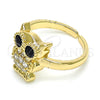 Anillo Multi Piedra 01.210.0089 Oro Laminado, Diseño de Búho, con Blanca and Negro Zirconia Cubica, Pulido, Tono Dorado (One size fits all)