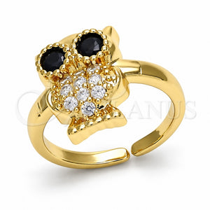 Anillo Multi Piedra 01.210.0089 Oro Laminado, Diseño de Búho, con Blanca and Negro Zirconia Cubica, Pulido, Tono Dorado (One size fits all)