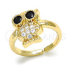 Anillo Multi Piedra 01.210.0089 Oro Laminado, Diseño de Búho, con Blanca and Negro Zirconia Cubica, Pulido, Tono Dorado (One size fits all)