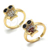 Anillo Multi Piedra 01.210.0089 Oro Laminado, Diseño de Búho, con Blanca and Negro Zirconia Cubica, Pulido, Tono Dorado (One size fits all)