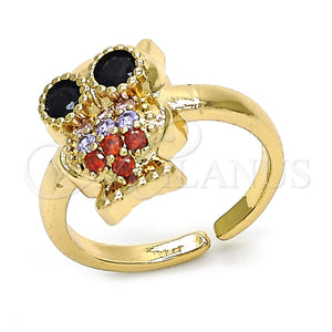 Anillo Multi Piedra 01.210.0089.1 Oro Laminado, Diseño de Búho, con Multicolor and Negro Zirconia Cubica, Pulido, Tono Dorado (One size fits all)