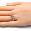 Anillo Multi Piedra 01.210.0090 Oro Laminado, Diseño de Delfín, con Blanca and Negro Zirconia Cubica, Pulido, Tono Dorado (One size fits all)