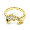 Anillo Multi Piedra 01.210.0090 Oro Laminado, Diseño de Delfín, con Blanca and Negro Zirconia Cubica, Pulido, Tono Dorado (One size fits all)