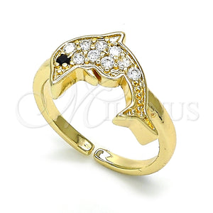 Anillo Multi Piedra 01.210.0090 Oro Laminado, Diseño de Delfín, con Blanca and Negro Zirconia Cubica, Pulido, Tono Dorado (One size fits all)