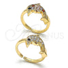Anillo Multi Piedra 01.210.0090 Oro Laminado, Diseño de Delfín, con Blanca and Negro Zirconia Cubica, Pulido, Tono Dorado (One size fits all)