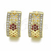 Argolla Huggie 02.266.0025.2.20 Oro Laminado, Diseño de Flor, con Granate and Blanca Micro Pave, Pulido, Tono Dorado