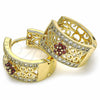 Argolla Huggie 02.266.0025.2.20 Oro Laminado, Diseño de Flor, con Granate and Blanca Micro Pave, Pulido, Tono Dorado