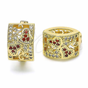 Argolla Huggie 02.266.0039.1.20 Oro Laminado, Diseño de Corazón, con Granate and Blanca Micro Pave, Pulido, Tono Dorado