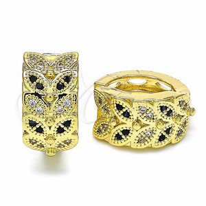 Argolla Huggie 02.266.0040.1.20 Oro Laminado, Diseño de Oja, con Negro and Blanca Micro Pave, Pulido, Tono Dorado