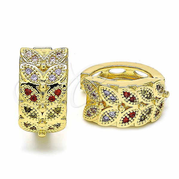Argolla Huggie 02.266.0040.2.20 Oro Laminado, Diseño de Oja, con Multicolor Micro Pave, Pulido, Tono Dorado