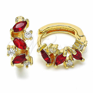 Argolla Huggie 02.266.0042.15 Oro Laminado, con Granate and Blanca Zirconia Cubica, Pulido, Tono Dorado