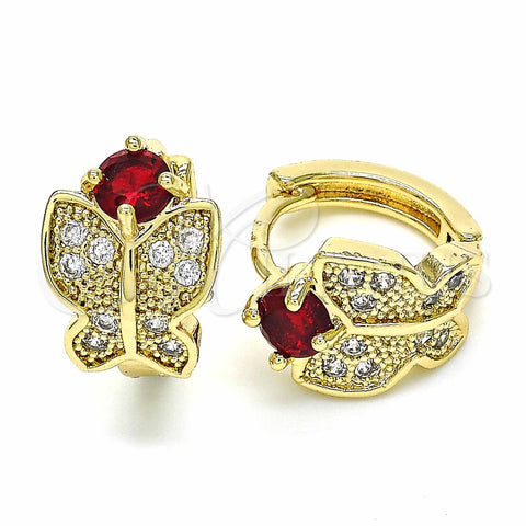 Argolla Huggie 02.266.0043.15 Oro Laminado, Diseño de Mariposa, con Granate Zirconia Cubica and Blanca Micro Pave, Pulido, Tono Dorado