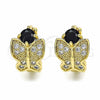 Argolla Huggie 02.266.0043.1.15 Oro Laminado, Diseño de Mariposa, con Negro Zirconia Cubica and Blanca Micro Pave, Pulido, Tono Dorado