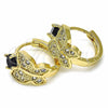 Argolla Huggie 02.266.0043.1.15 Oro Laminado, Diseño de Mariposa, con Negro Zirconia Cubica and Blanca Micro Pave, Pulido, Tono Dorado