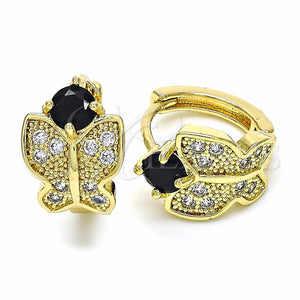 Argolla Huggie 02.266.0043.1.15 Oro Laminado, Diseño de Mariposa, con Negro Zirconia Cubica and Blanca Micro Pave, Pulido, Tono Dorado